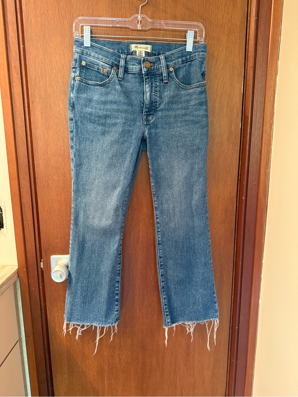Madewell Mid-Rise Kick Out Crop Jeans Raw Hem Flare Size 27P Petite